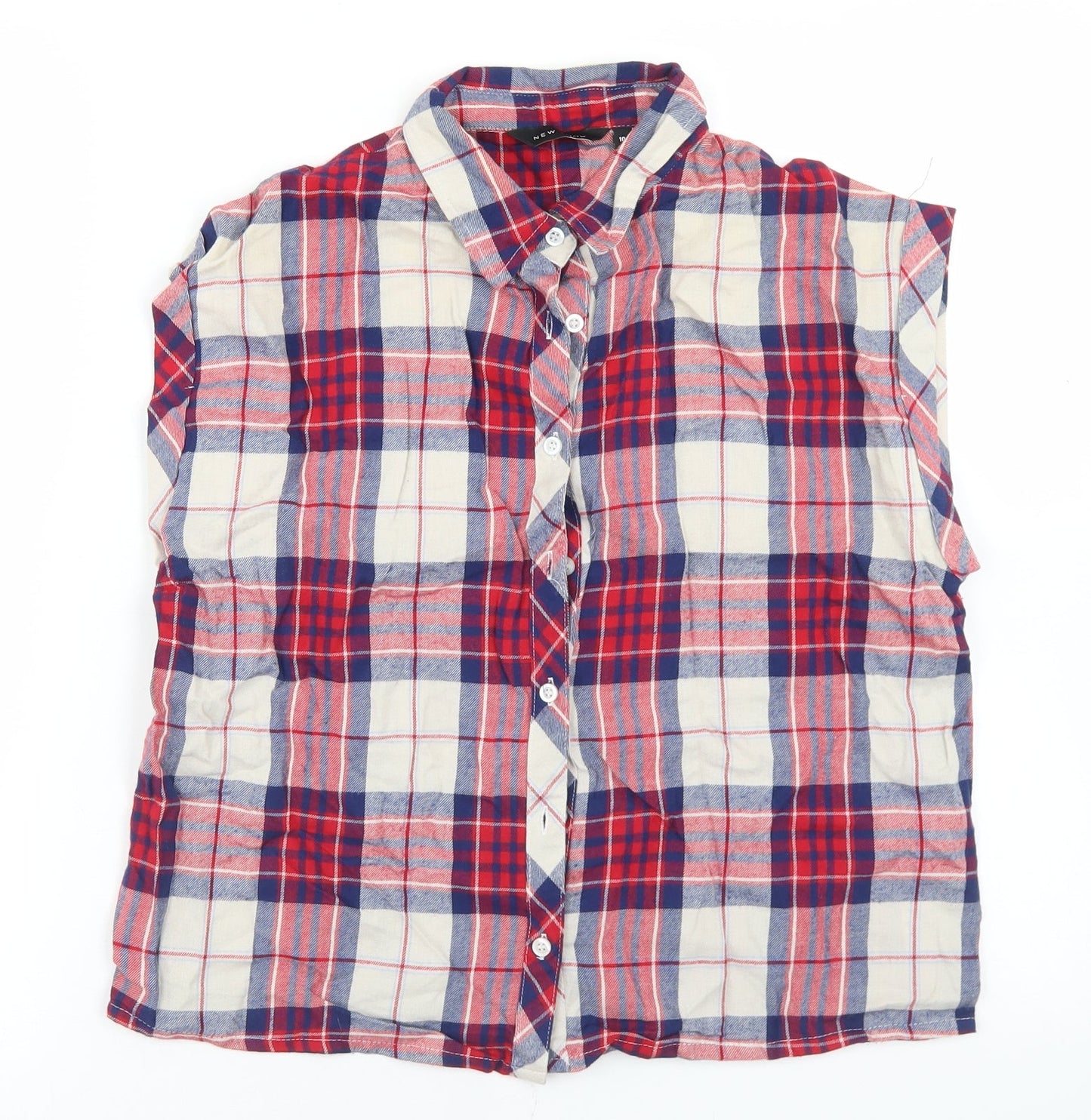 New Look Womens Red Plaid Cotton Basic Button-Up Size 10 Collared
