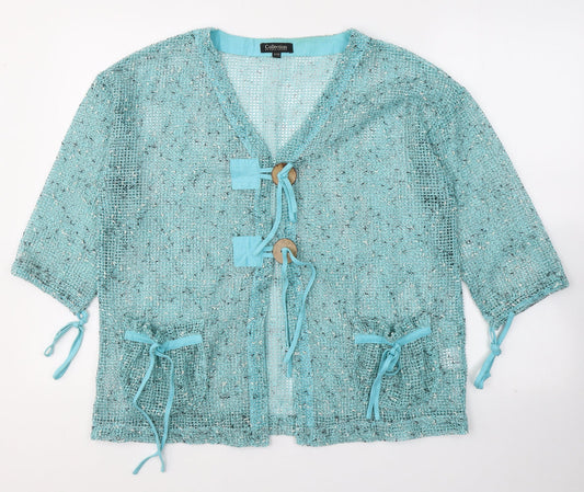 First Avenue Womens Blue V-Neck  Cotton Cardigan Jumper Size S