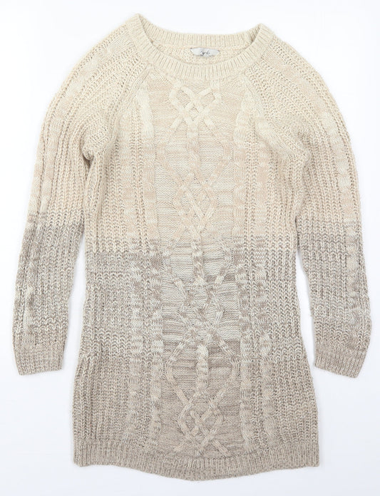 Peacocks Womens Beige Round Neck  Acrylic Pullover Jumper Size S