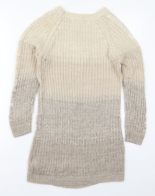 Peacocks Womens Beige Round Neck  Acrylic Pullover Jumper Size S
