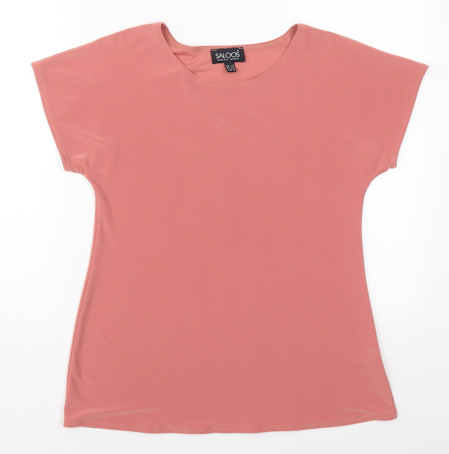 Saloos Womens Pink  Polyester Basic T-Shirt Size 12 Crew Neck