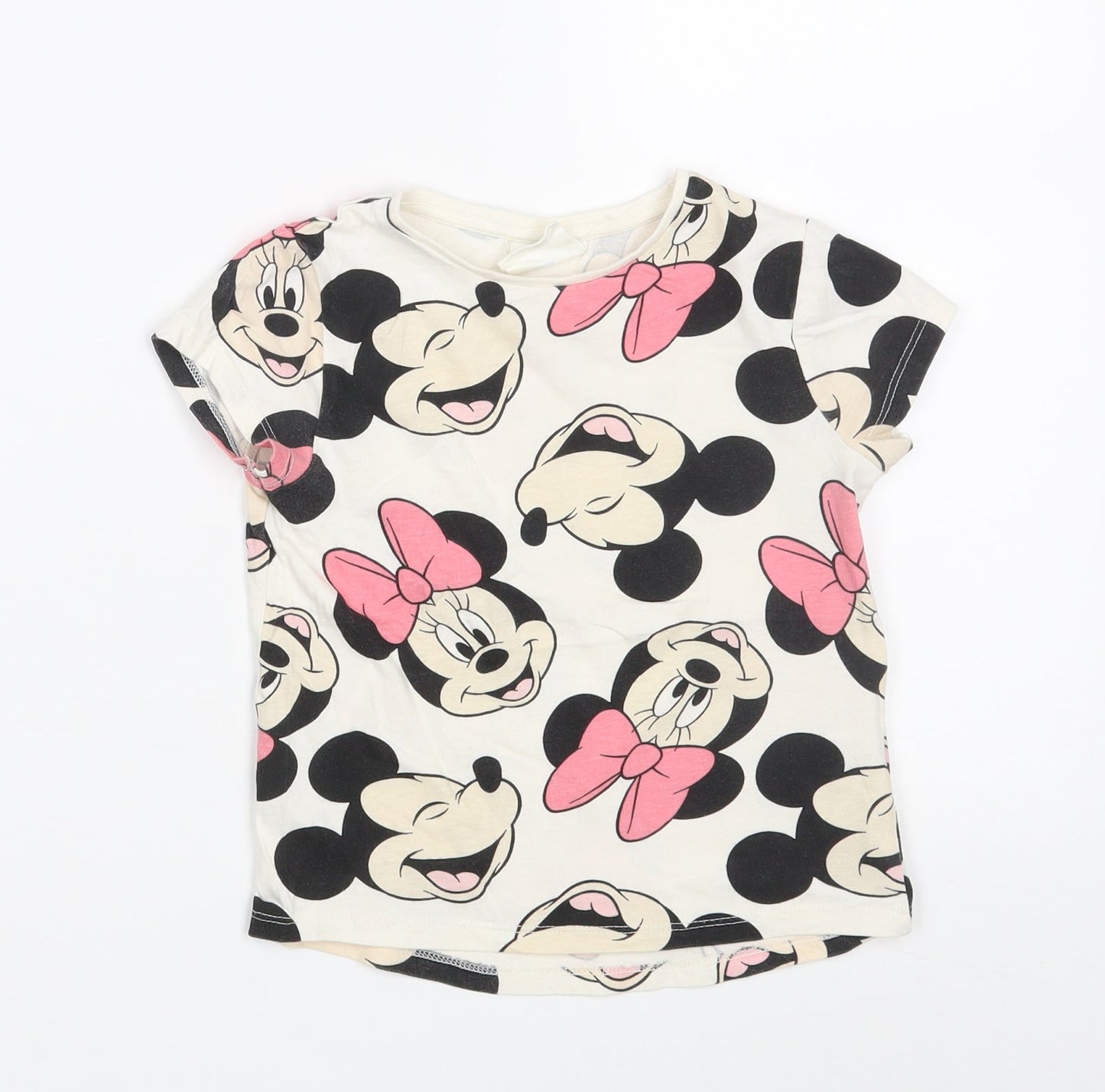 TESCO Girls White  100% Cotton Basic T-Shirt Size 2 Years Round Neck  - Mickey & friends