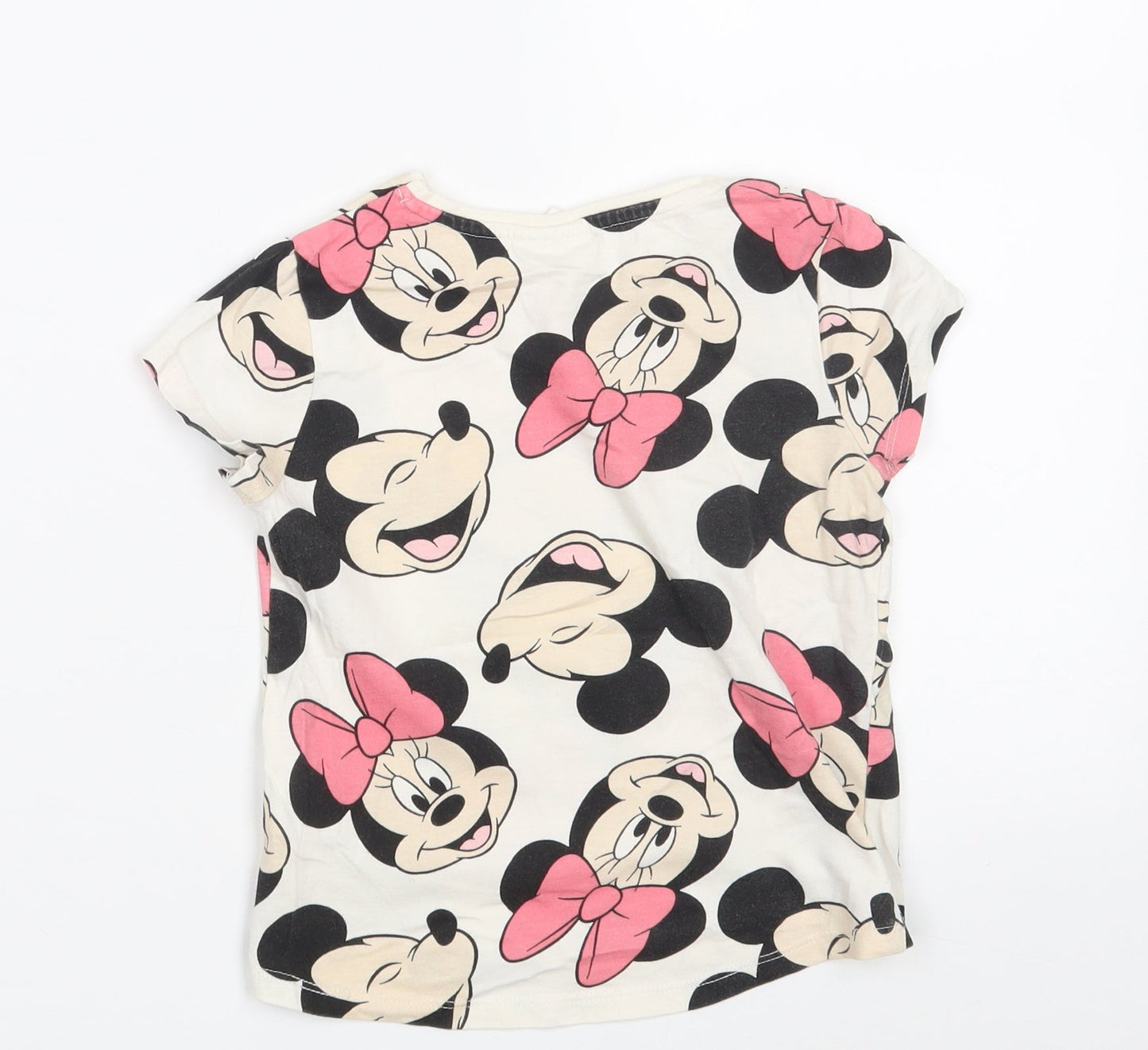 TESCO Girls White  100% Cotton Basic T-Shirt Size 2 Years Round Neck  - Mickey & friends