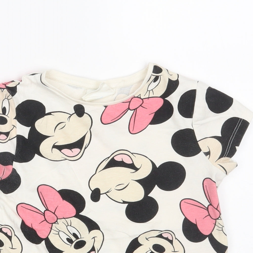 TESCO Girls White  100% Cotton Basic T-Shirt Size 2 Years Round Neck  - Mickey & friends