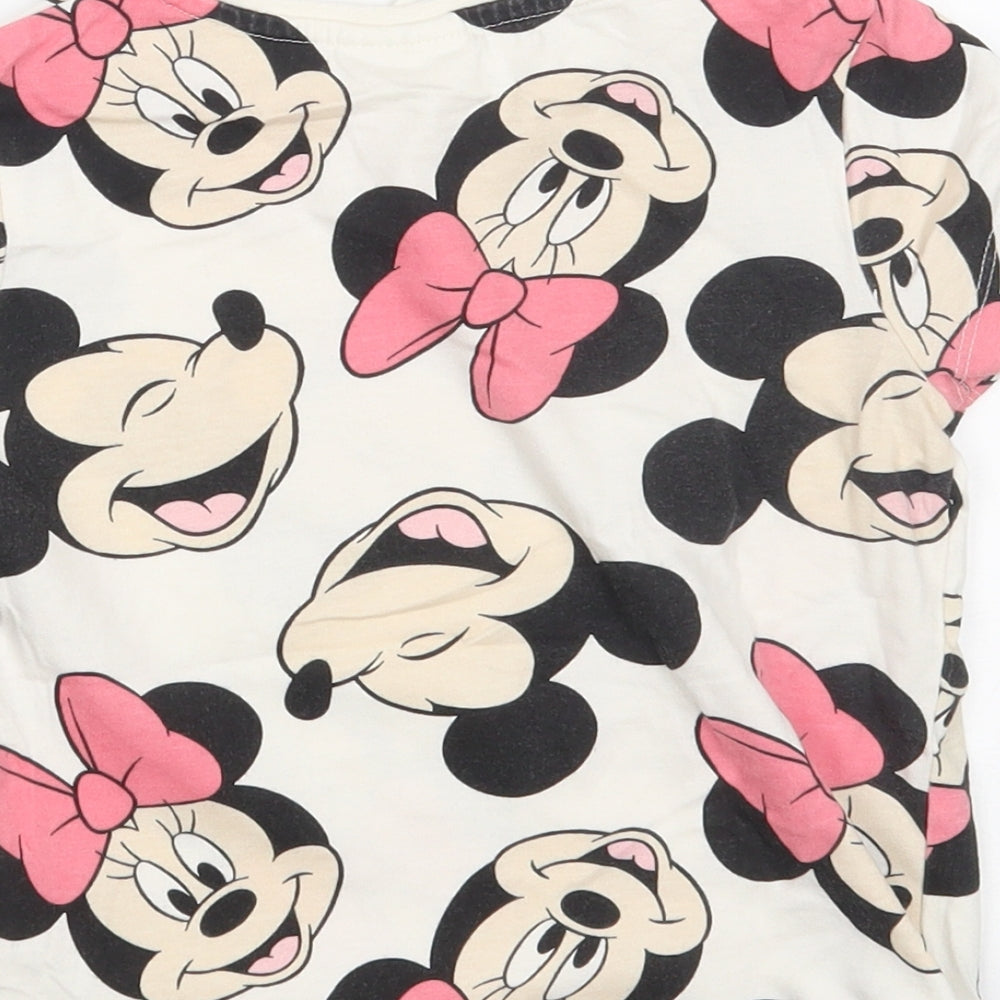 TESCO Girls White  100% Cotton Basic T-Shirt Size 2 Years Round Neck  - Mickey & friends