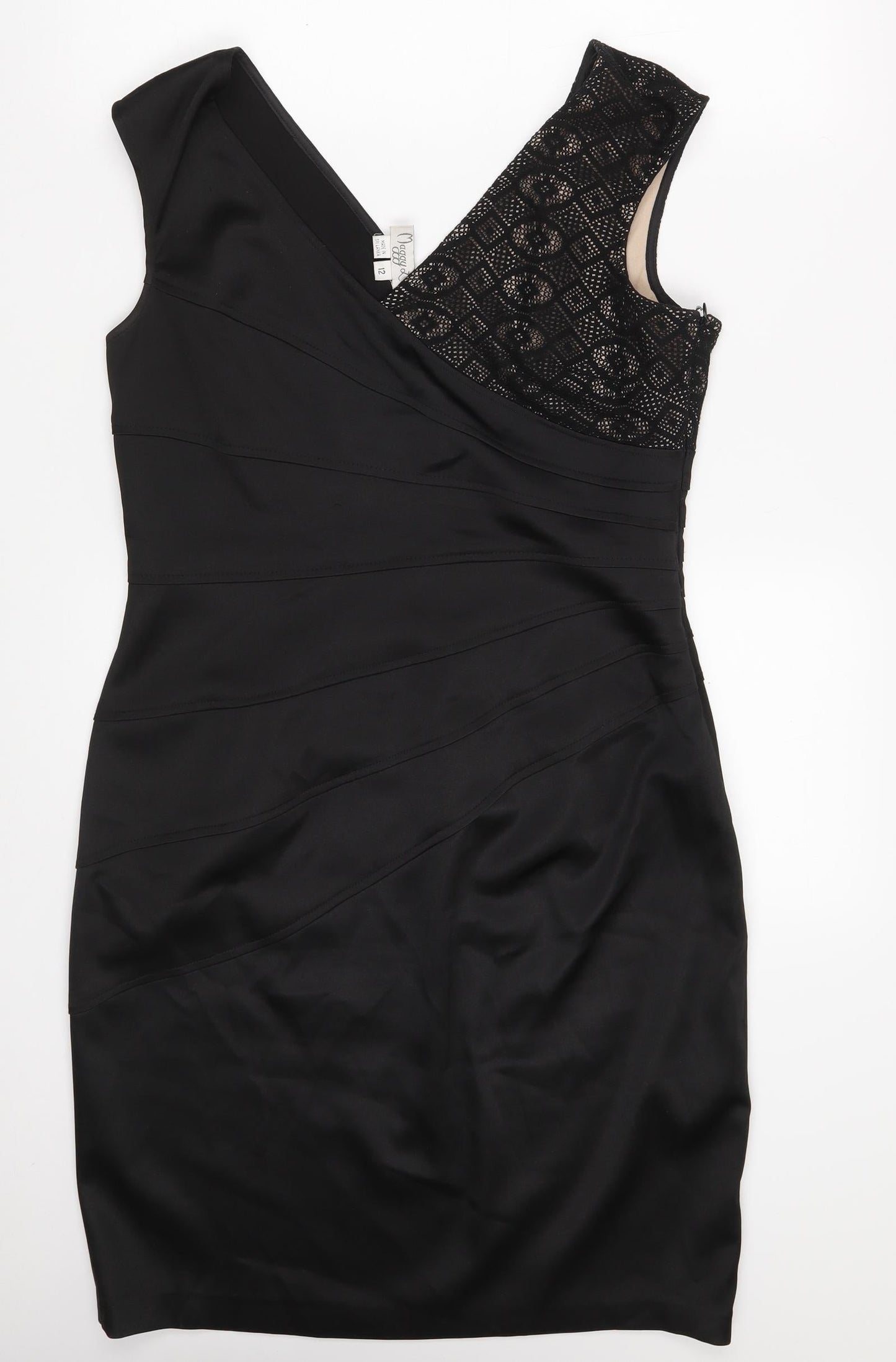 Maggy London Womens Black Argyle/Diamond Polyester A-Line  Size 12  V-Neck Zip