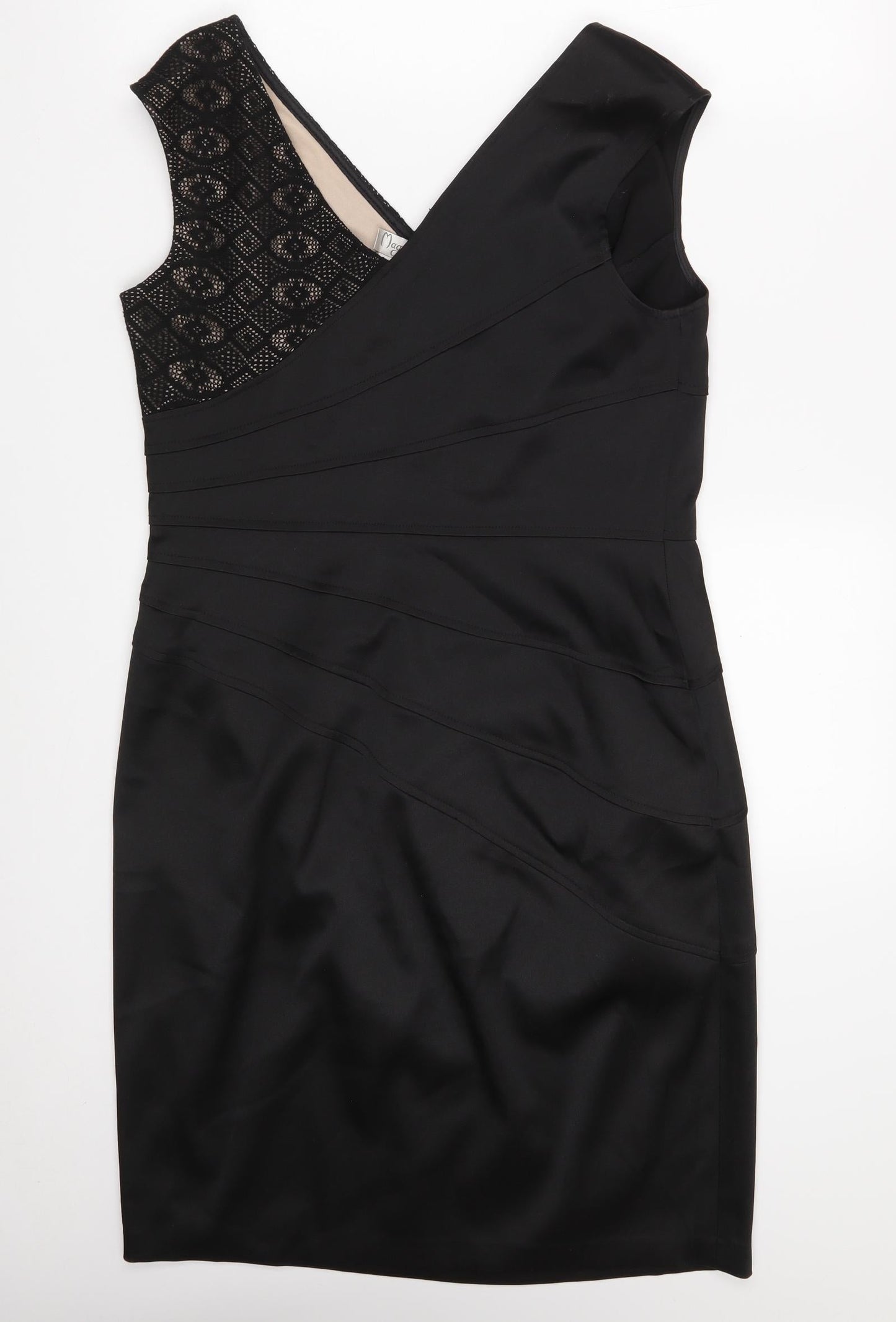 Maggy London Womens Black Argyle/Diamond Polyester A-Line  Size 12  V-Neck Zip