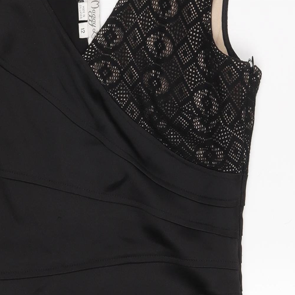 Maggy London Womens Black Argyle/Diamond Polyester A-Line  Size 12  V-Neck Zip