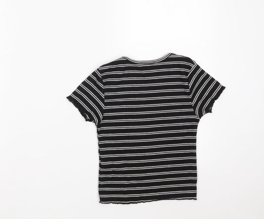 Primark Girls Black Round Neck Striped Polyester Pullover Jumper Size 9-10 Years