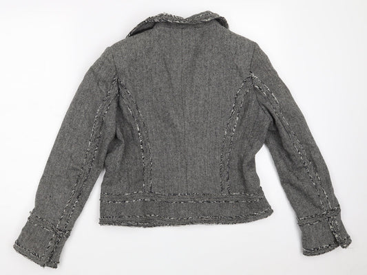 Simon Jeffrey Womens Grey Houndstooth  Jacket Blazer Size 14  Snap