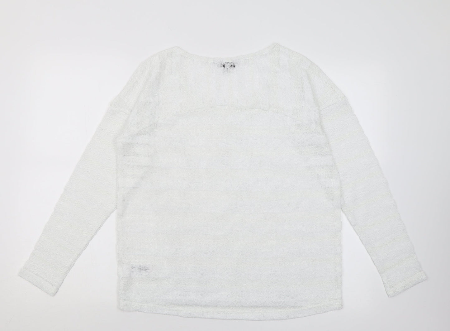 NEXT Womens White Crew Neck Striped Polyester Pullover Jumper Size 12