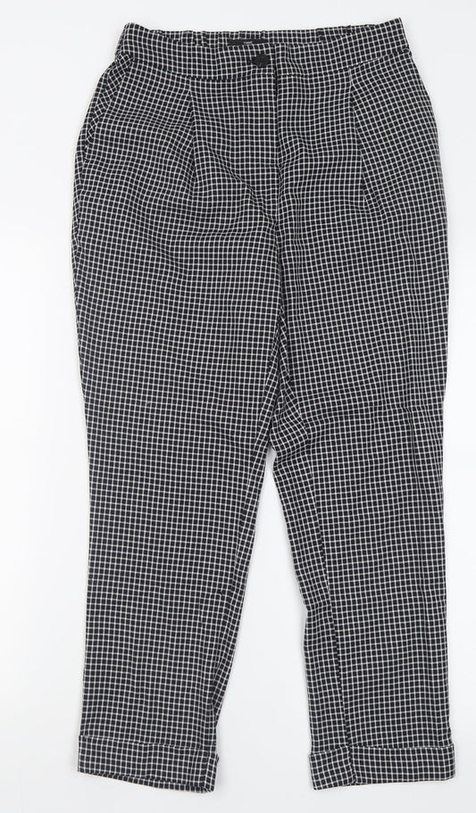 NEXT Womens Black Check Polyacrylate Fibre Trousers  Size 8 L26 in Regular Button
