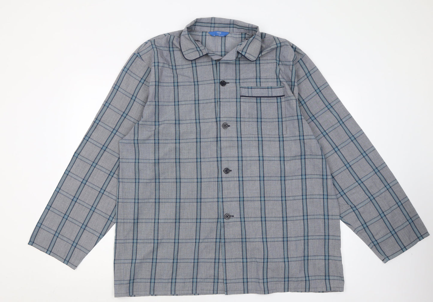 Marks and Spencer Mens Grey Check Polyester  Button-Up Size XL V-Neck Button
