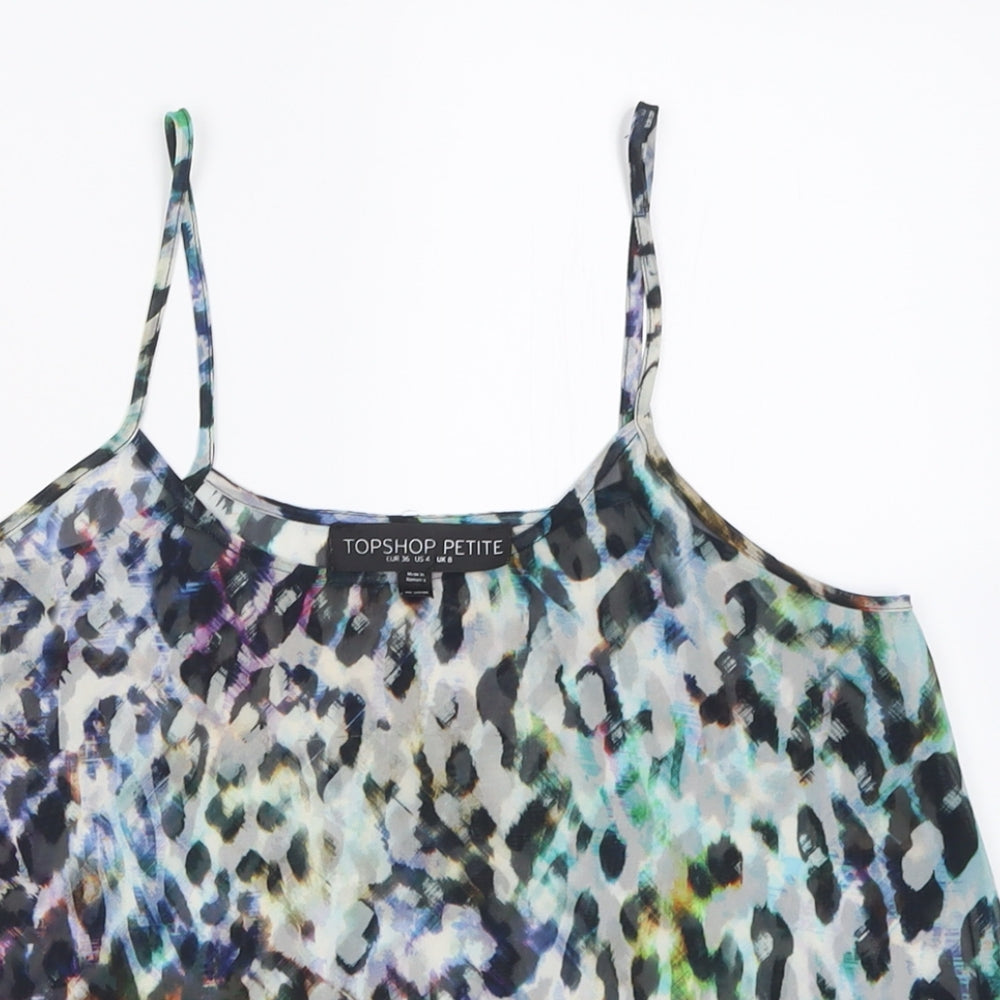 Topshop Womens Multicoloured Animal Print Polyester Basic Tank Size 8 Scoop Neck