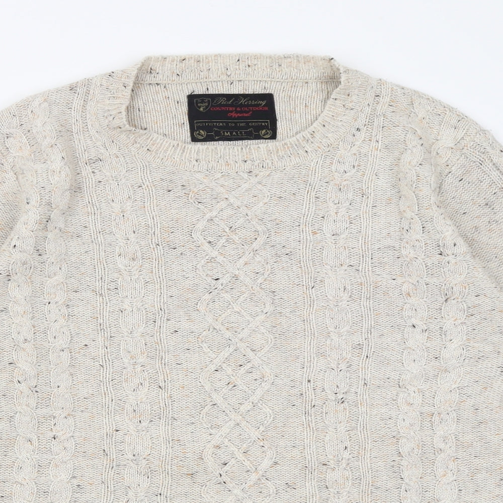 Red Herring Mens Beige Crew Neck Geometric Acrylic Pullover Jumper Size S