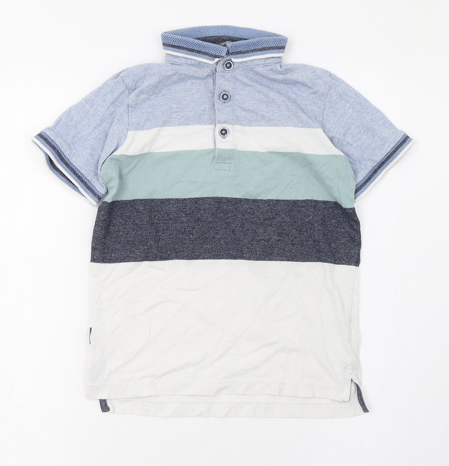 George Boys Blue Striped Cotton Basic T-Shirt Size 6-7 Years Collared Button