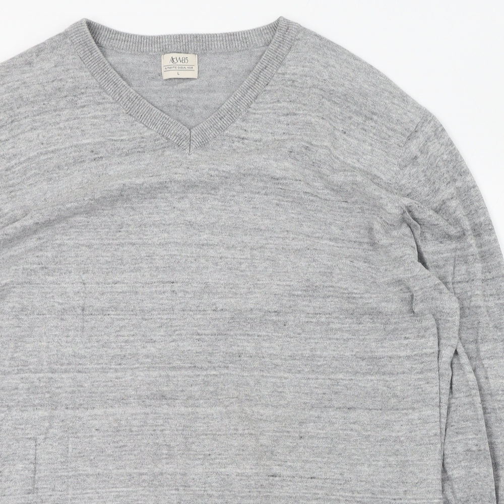 Matalan Mens Grey V-Neck  Cotton Pullover Jumper Size L