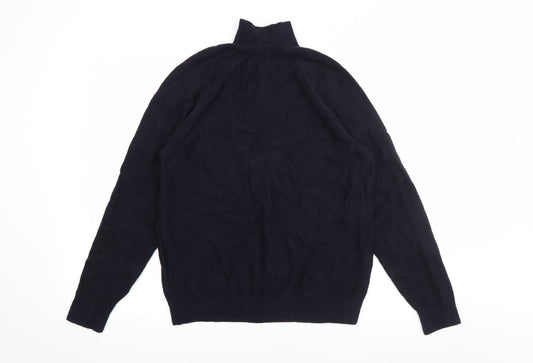 Marks and Spencer Mens Blue High Neck  Cotton Pullover Jumper Size M