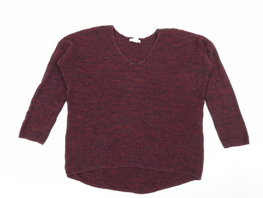 H&M Womens Red V-Neck  Cotton Pullover Jumper Size L