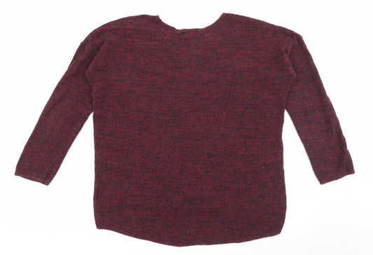 H&M Womens Red V-Neck  Cotton Pullover Jumper Size L