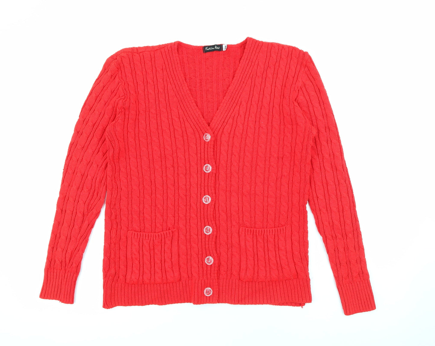 Fashion Alert Womens Red V-Neck  Acrylic Cardigan Jumper Size S