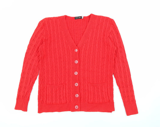 Fashion Alert Womens Red V-Neck  Acrylic Cardigan Jumper Size S