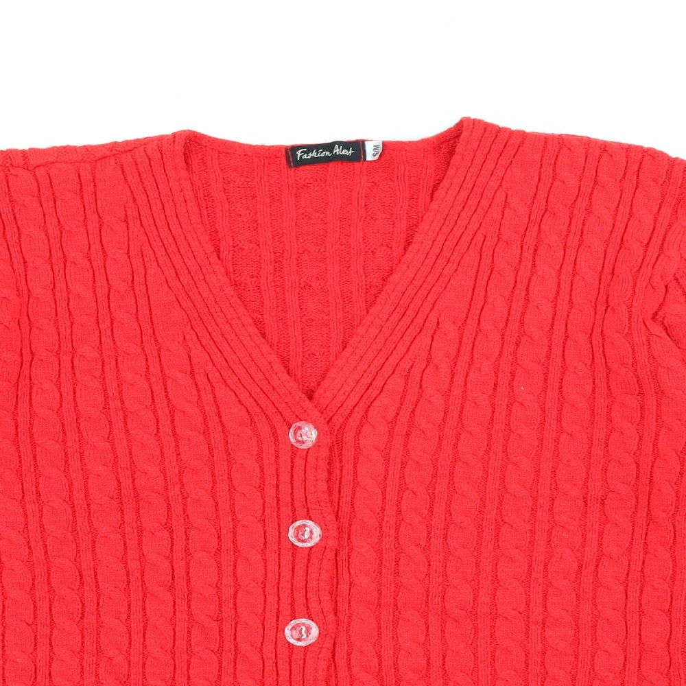 Fashion Alert Womens Red V-Neck  Acrylic Cardigan Jumper Size S