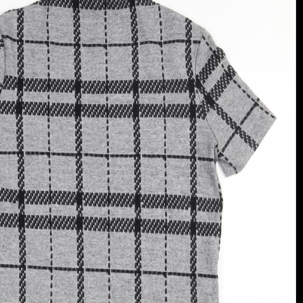 Select Womens Grey High Neck Plaid Polyester Pullover Jumper Size 12