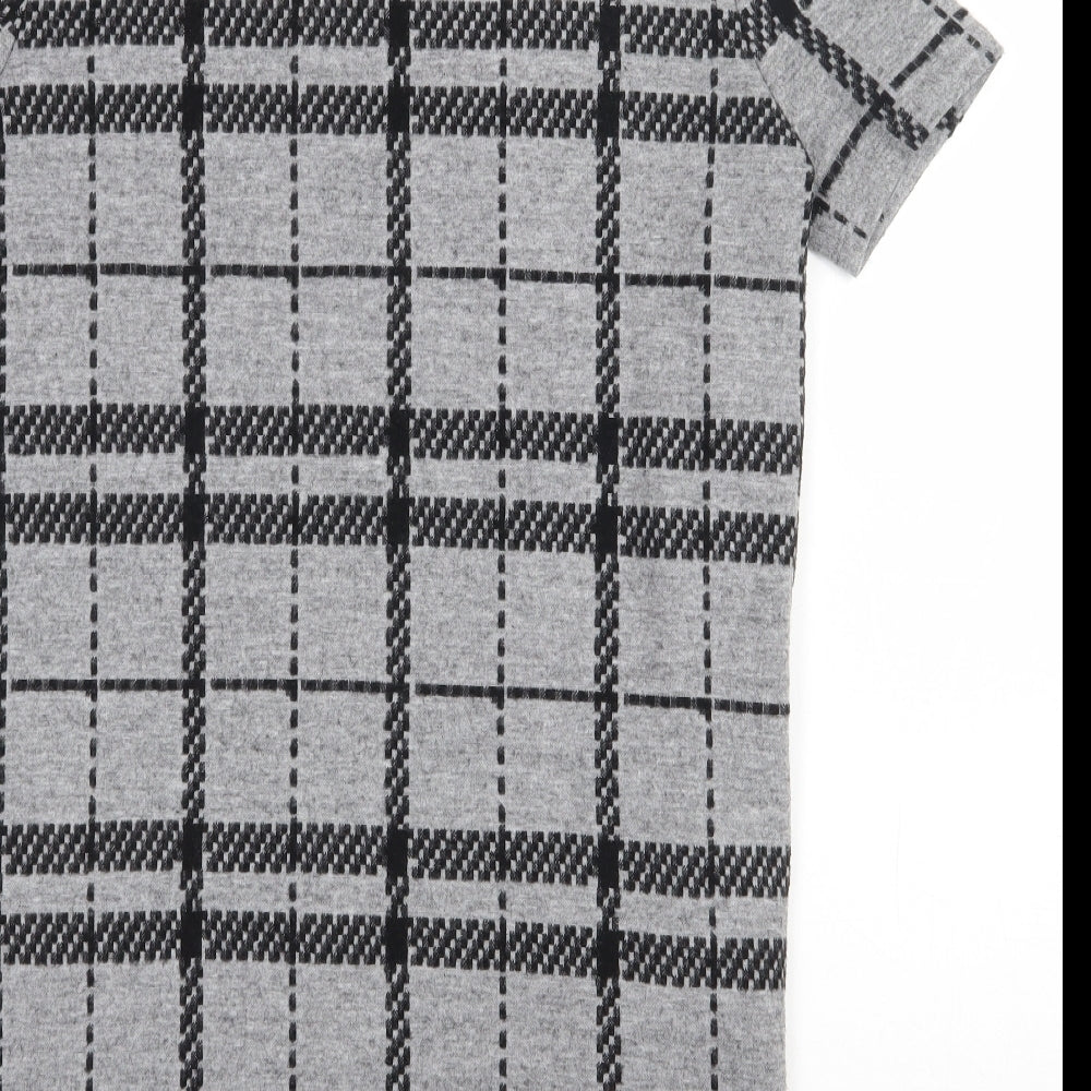 Select Womens Grey High Neck Plaid Polyester Pullover Jumper Size 12