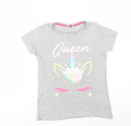 Pep & Co Girls Grey  Cotton Pullover T-Shirt Size 10-11 Years Crew Neck Pullover - Queen of Sass