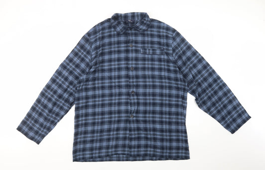 Marks and Spencer Mens Blue Plaid Cotton  Pyjama Top Size XL  Button