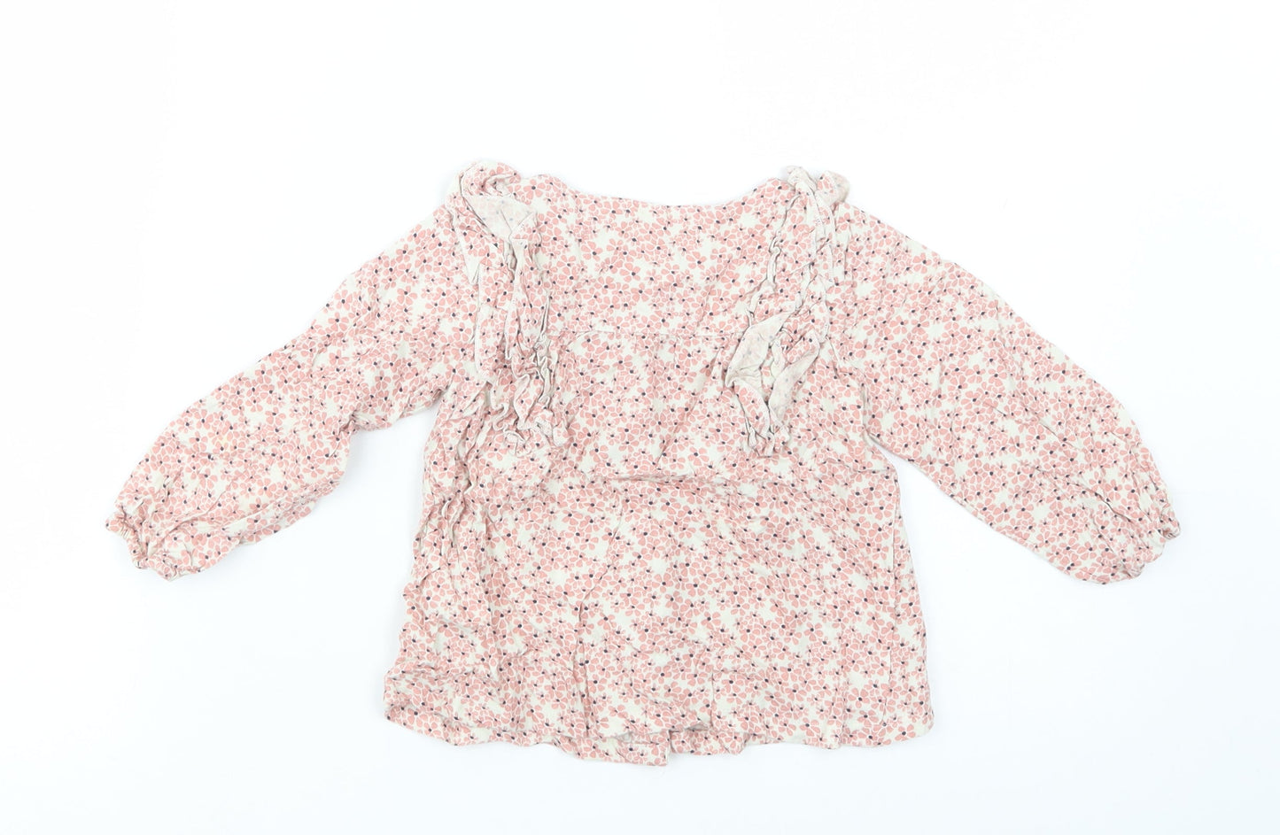Marks Baby Pink Floral Viscose Basic Button-Up Size 18-24 Months Round Neck Button