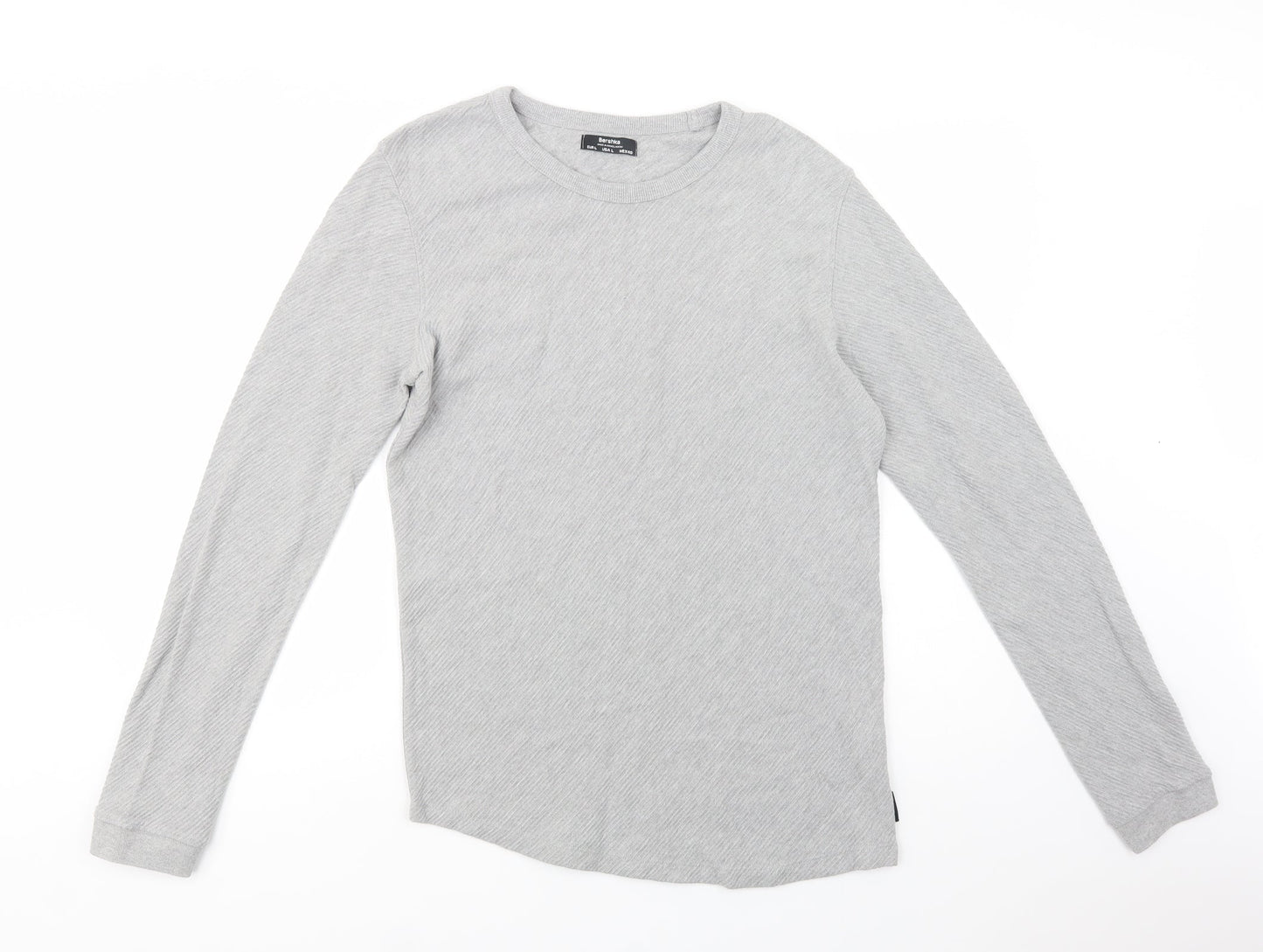 Bershka Mens Grey  Cotton Pullover Sweatshirt Size L