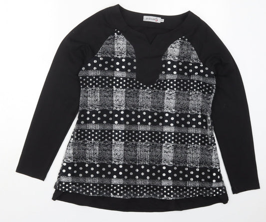 Squises Womens Black Polka Dot Cotton Basic T-Shirt Size 12 V-Neck