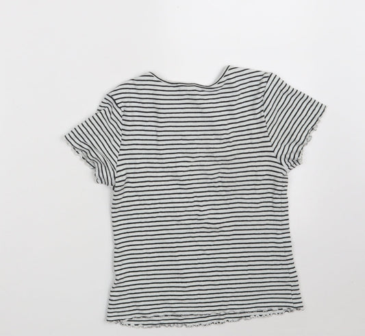 NEXT Girls White Round Neck Striped Cotton Pullover Jumper Size 12 Years