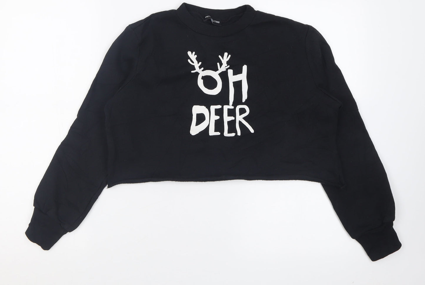 PRETTYLITTLETHING Womens Black  Polyester Pullover Sweatshirt Size 10  Pullover - Cropped christmas