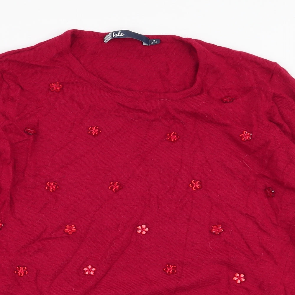 Isle Womens Red Round Neck  Nylon Pullover Jumper Size M