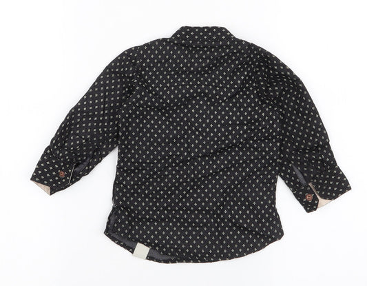 Hero Stars  Boys Black Geometric Cotton Basic Button-Up Size 6-9 Months High Neck Button