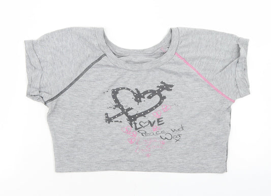 Dunnes Stores Girls Grey  Polyester Cropped T-Shirt Size 10 Years Crew Neck  - Love
