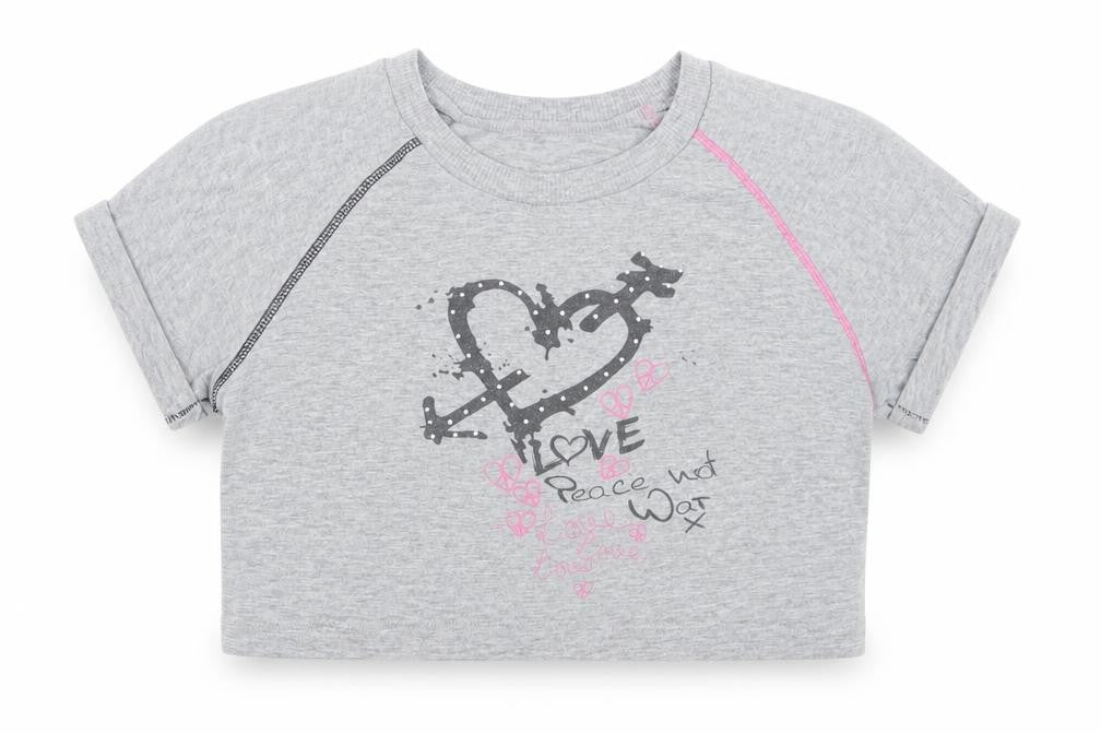 Dunnes Girls Grey  Polyester Cropped T-Shirt Size 10 Years Crew Neck  - Love