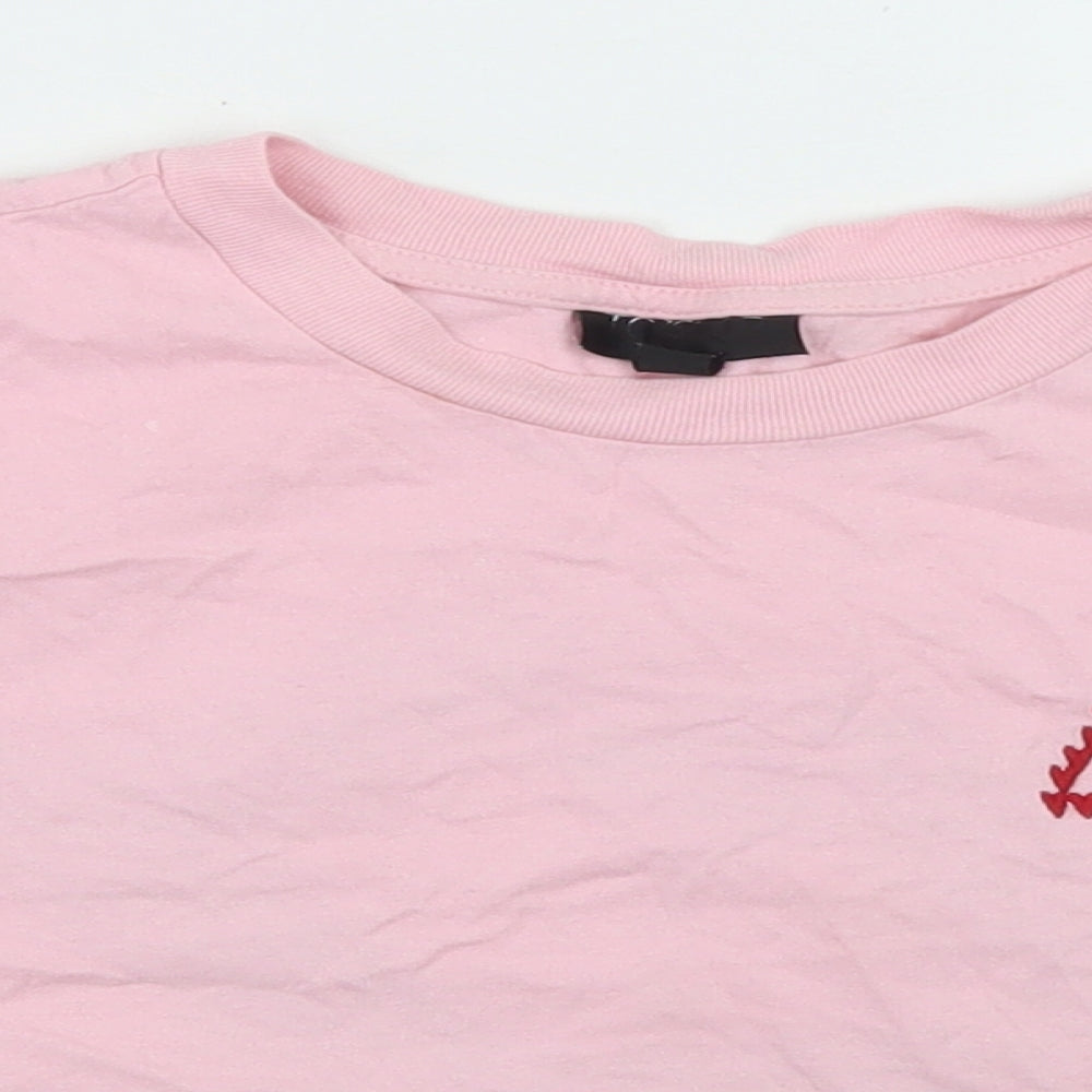 Topshop Womens Pink  Cotton Cropped T-Shirt  Crew Neck - Tie Front