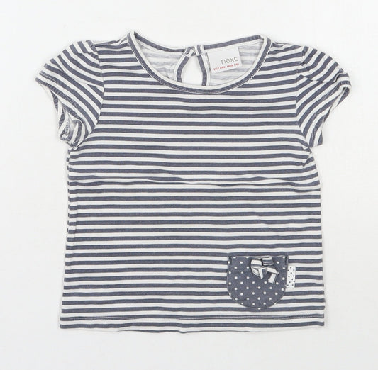 NEXT Girls Grey Striped 100% Cotton Basic T-Shirt Size 12-18 Months Round Neck Pullover