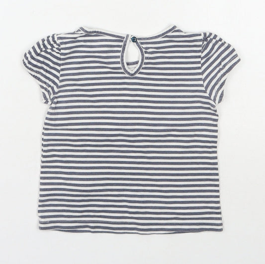 NEXT Girls Grey Striped 100% Cotton Basic T-Shirt Size 12-18 Months Round Neck Pullover