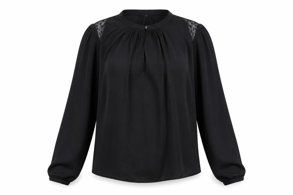 Preworn Womens Black  Polyester Basic Blouse Size L Round Neck