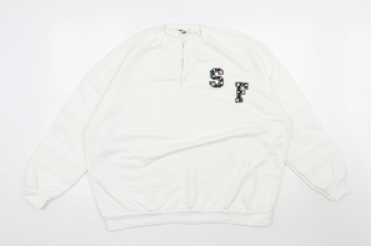Suffle Womens White  Polyester Pullover Sweatshirt Size L  Pullover