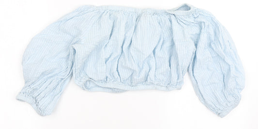 South Beach Womens Blue  100% Cotton Cropped Blouse Size M Off the Shoulder