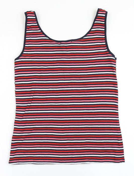 Marks and Spencer Womens Multicoloured Striped 100% Cotton Basic T-Shirt Size 14 Round Neck