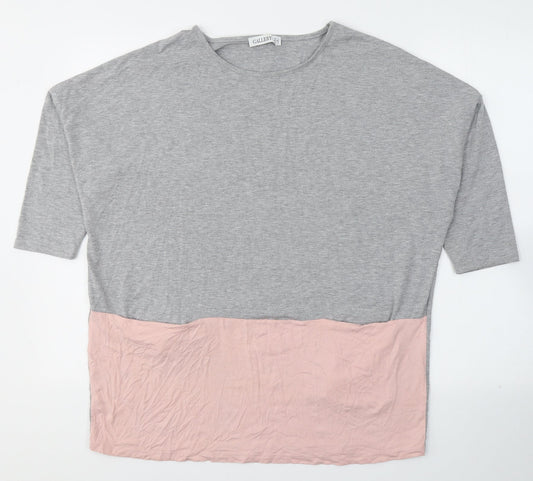 Gallery Womens Grey Colourblock Polyester  Blouse Size M Round Neck