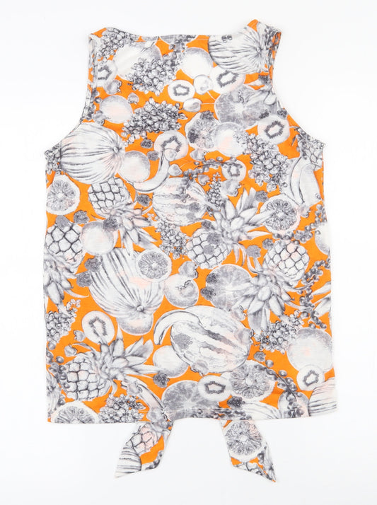 Dorothy Perkins Womens Orange  Polyester Basic Tank Size 8 Round Neck - Tie at bottom Fruit pattern