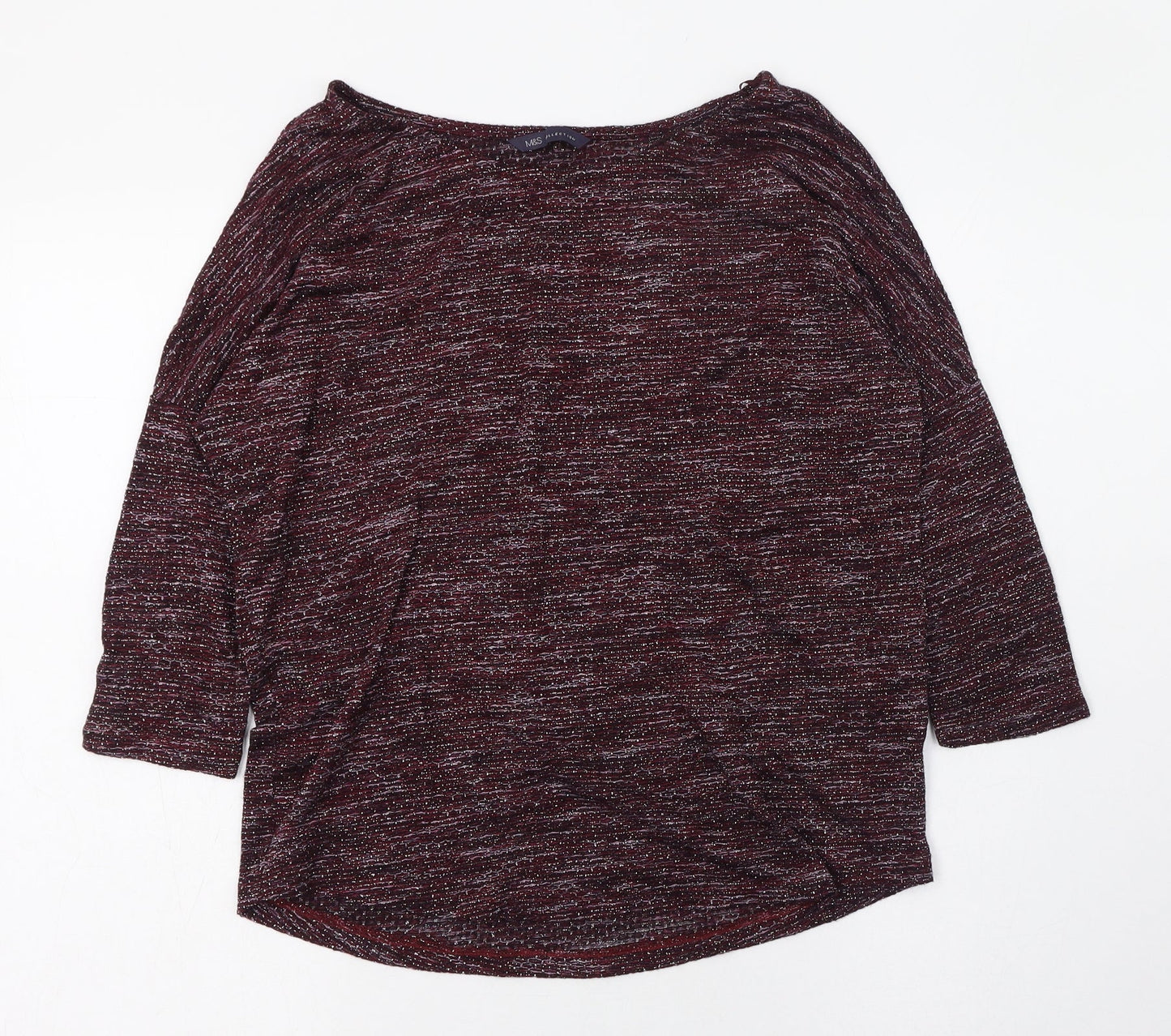 Marks and Spencer Womens Purple  Viscose Basic T-Shirt Size 8 Round Neck